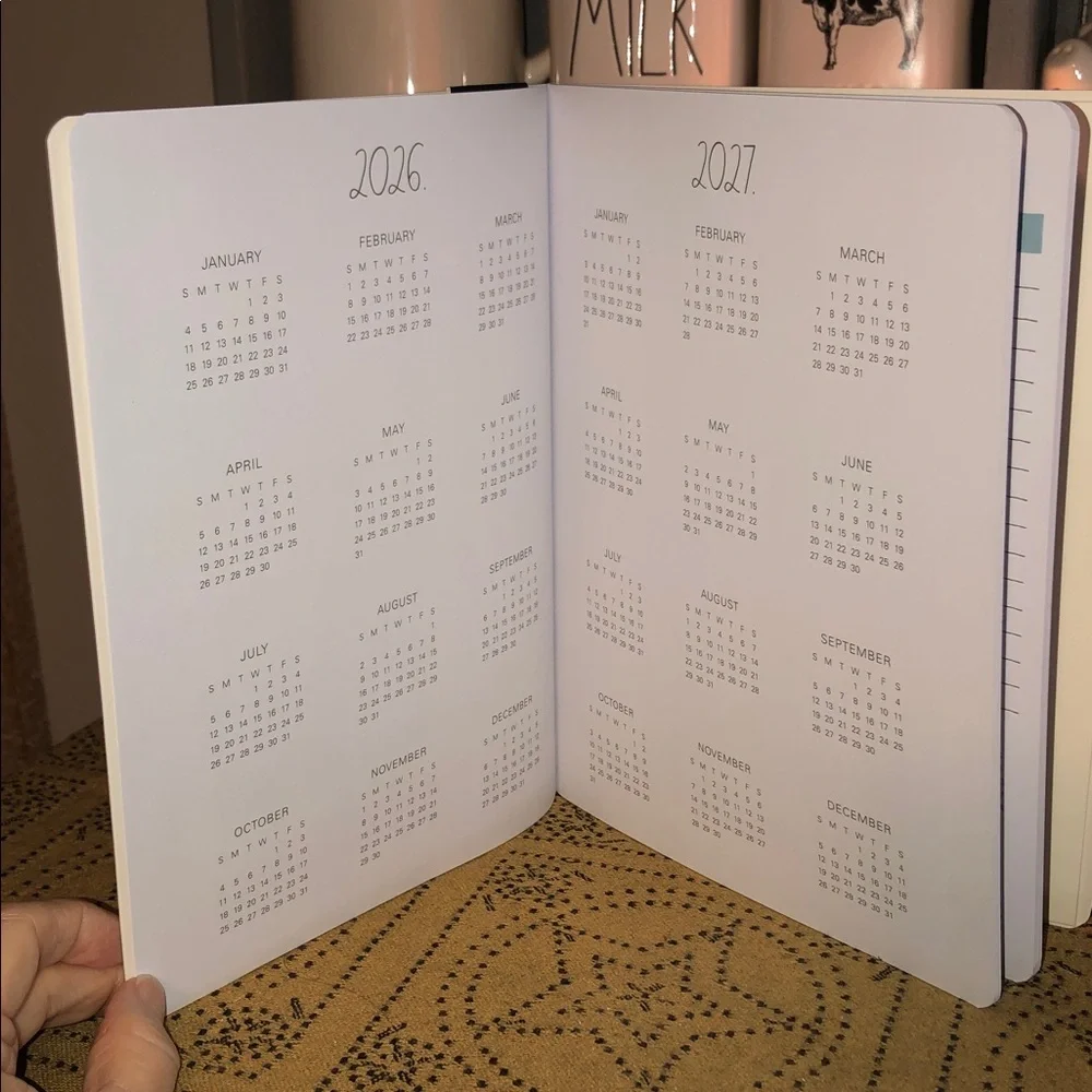 Rae Dunn 2027. 17 Month Planner with Blue/Green Stripes Design